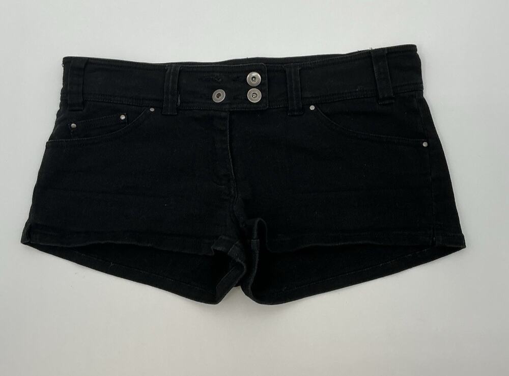 Y2K Forever 21 Black Denim Shorts Women's 29 Low Rise 3 Button Cuffed